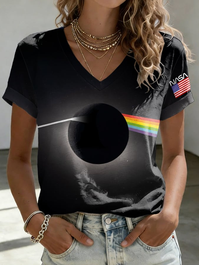 Retro Artemis II See You On The Dark Side Of The Moon V-Neck Shirt Artemis 2 Mission Apparel
