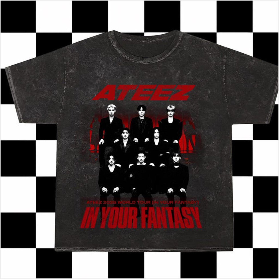 Retro Ateez 2025 World Tour in Your Fantasy Mineral Wash Shirt Ateez World Tour 2025 Mineral