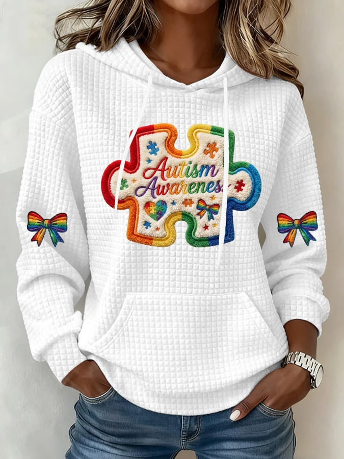 Retro Autism Awareness Ribbon Hoodie Love Support Autism Clothing Gift For Supporters