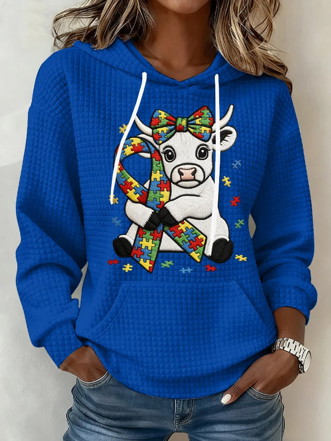 Retro Autism Highland Cow Hoodie Autism Awareness Clothing Gift For Autism Mom