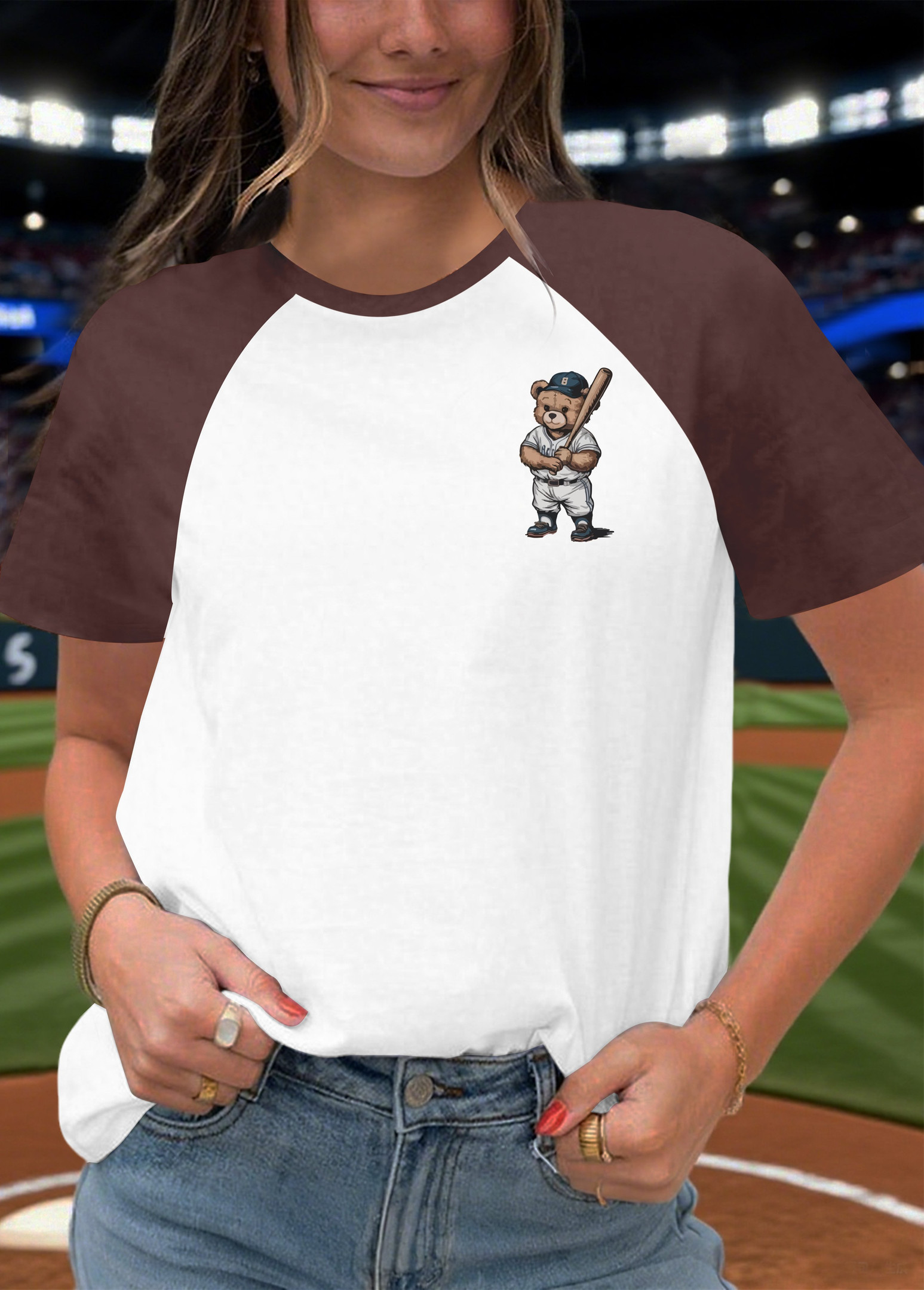 Retro Baseball Bear T-Shirt Game Day Baseball Shirt Gift Ideas For Women
