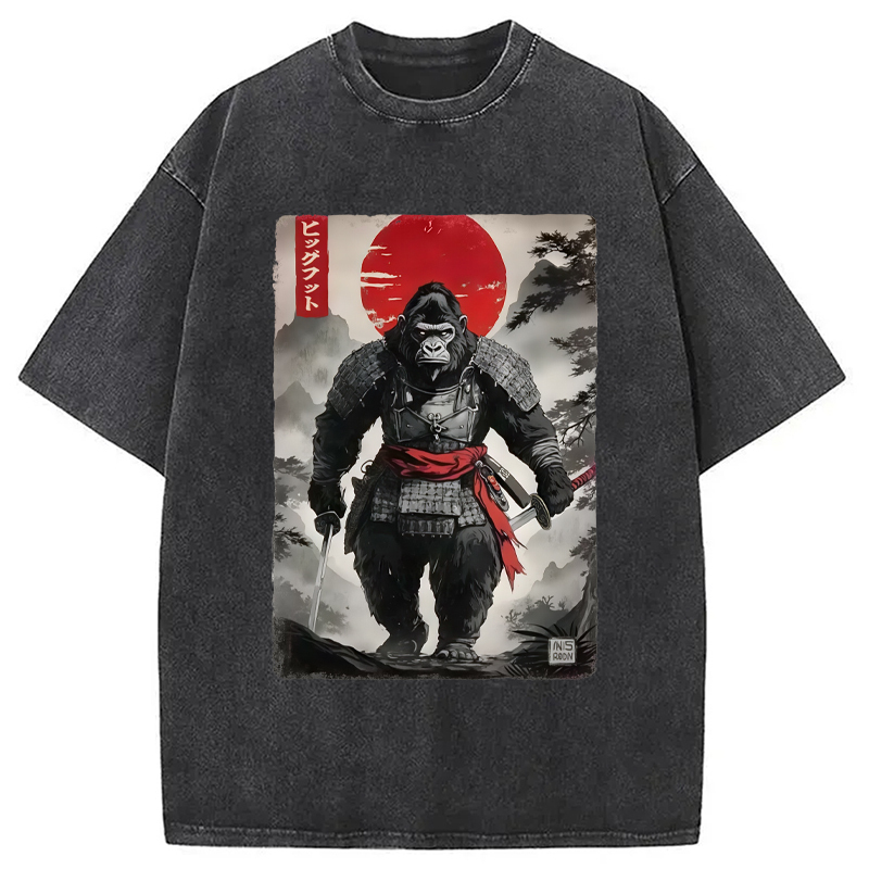 Retro Bigfoot Samurai Washed T-Shirt Casual Vintage Everyday Look Gifts For Best Friend