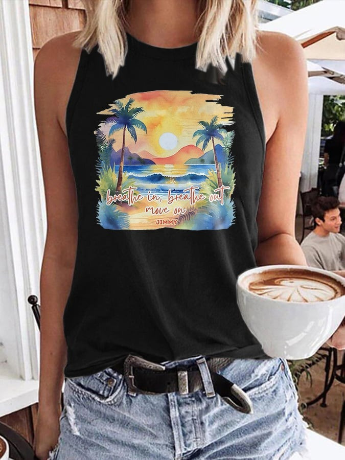 Retro Breathe In Breathe Out Move On Print Tank Top For Women's Gifts