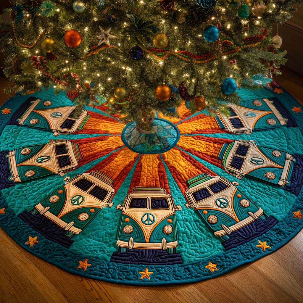 Retro Camper Starburst Quilted Tree Skirt Holiday Decor Christmas Gift Ideas 2025