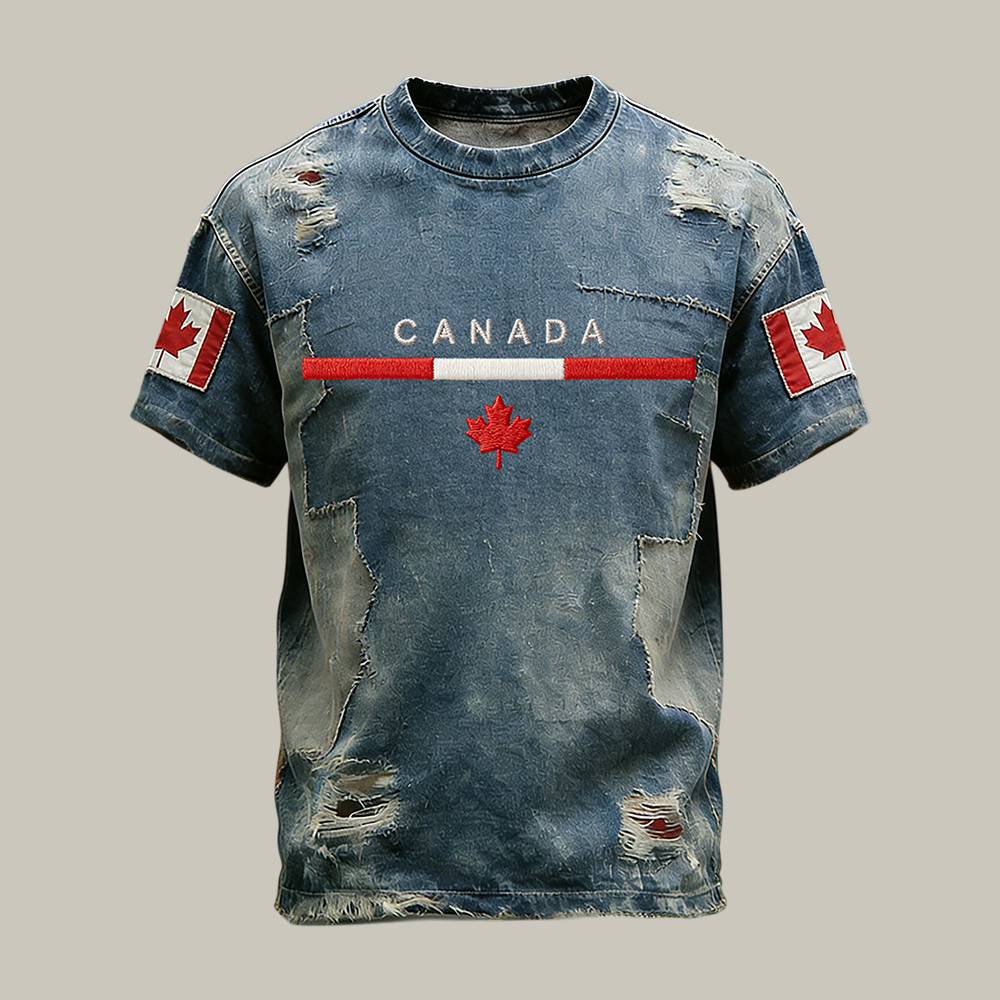 Retro Canadian Flag Art T-Shirt Canadian Pride Clothing Present Idea For Father's Day