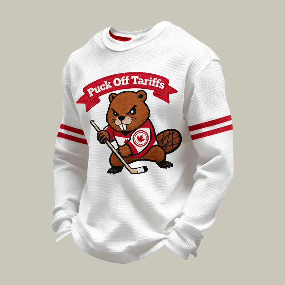 Retro Canadian Hockey Beaver Long Sleeve Shirt Puck Off Tariffs Funny Hockey Apparel Fan Gear