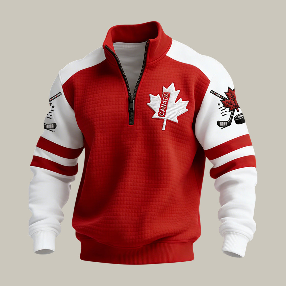 Retro Canadian Hockey Maple Leaf Quarter Zip Sweatshirt 2026 Winter Olympic Hockey Apparel Best Fan Gifts