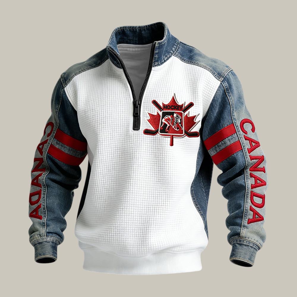 Retro Canadian Hockey Maple Leaf Quarter Zip Sweatshirt 2026 Winter Olympic Merch