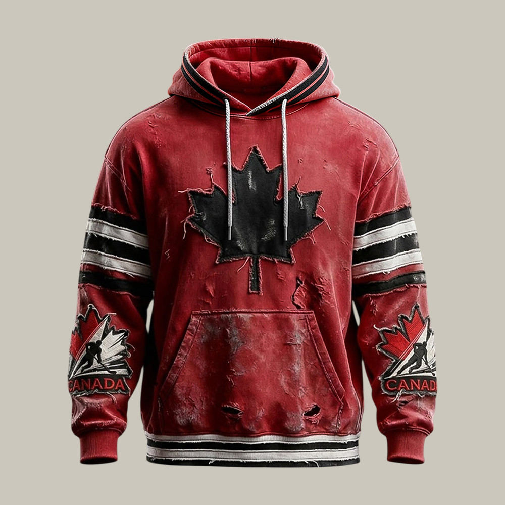 Retro Canadian Hockey Maple Leaf Vintage Hoodie Canadian Pride Hockey Apparel Good Gift For Fans