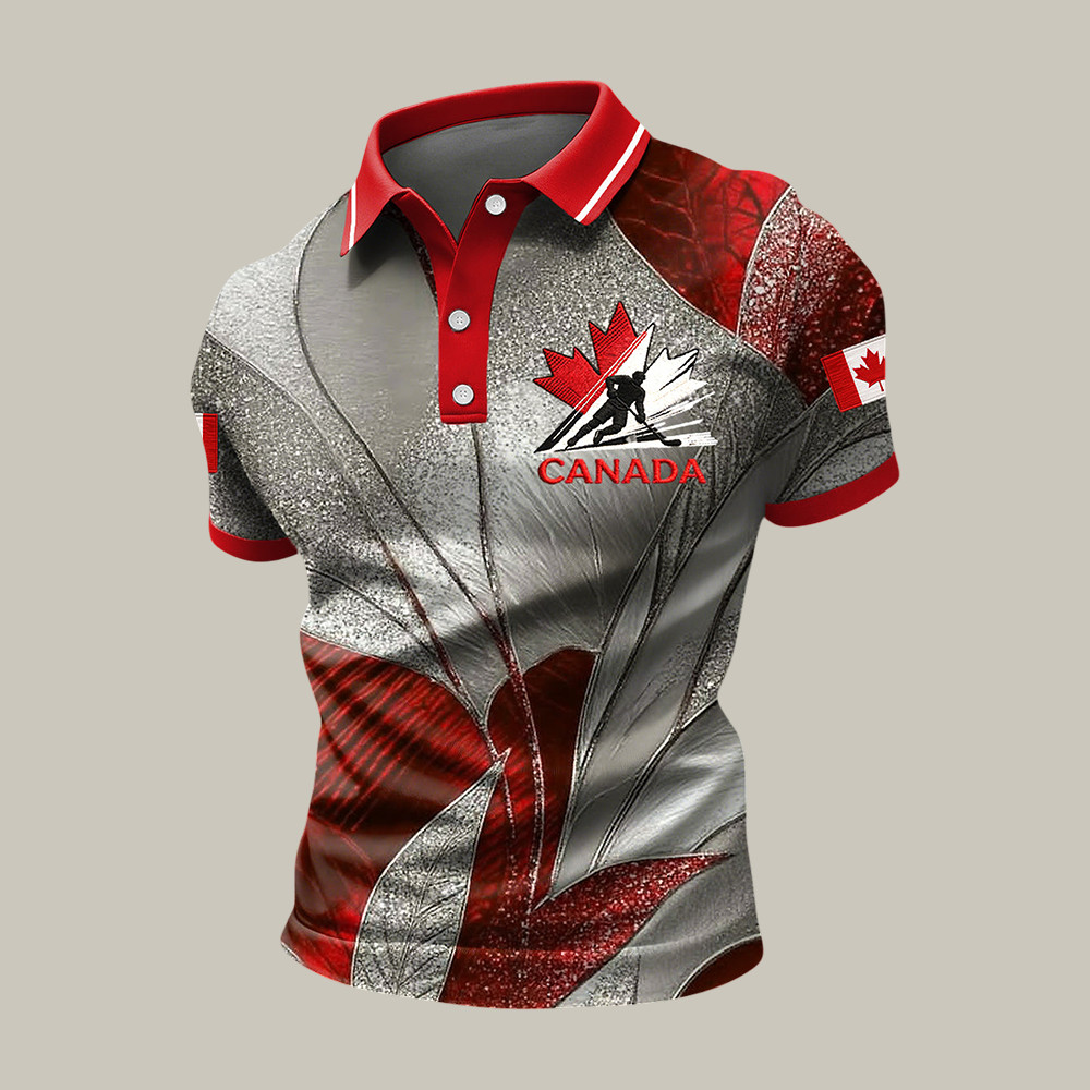 Retro Canadian Hockey Polo Shirt Maple Leaf Canada Hockey Team Merch Birthday Gift For Husband