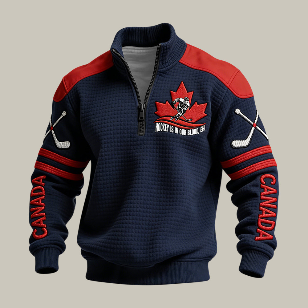Retro Canadian Hockey Quarter Zip Sweatshirt 2026 Winter Olympic Apparel Dad Birthday Gift