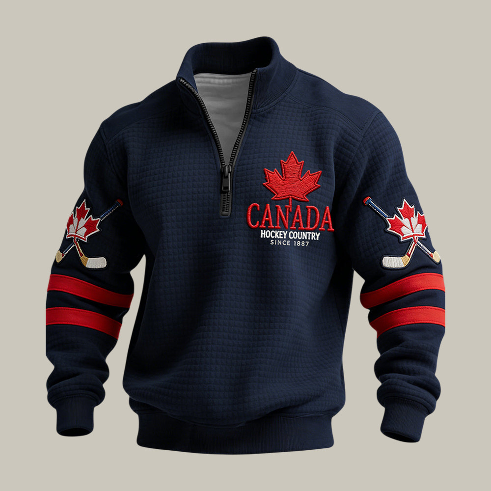 Retro Canadian Hockey Quarter Zip Sweatshirt Canada Hockey Country Apparel Best Fan Gear