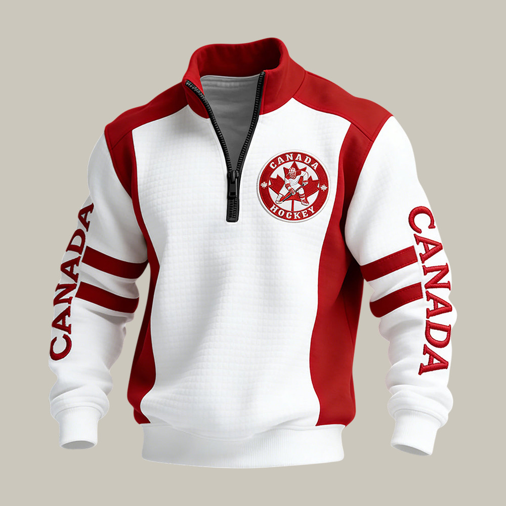 Retro Canadian Hockey Quarter Zip Sweatshirt Hockey Apparel Father's Day Gift For Him
