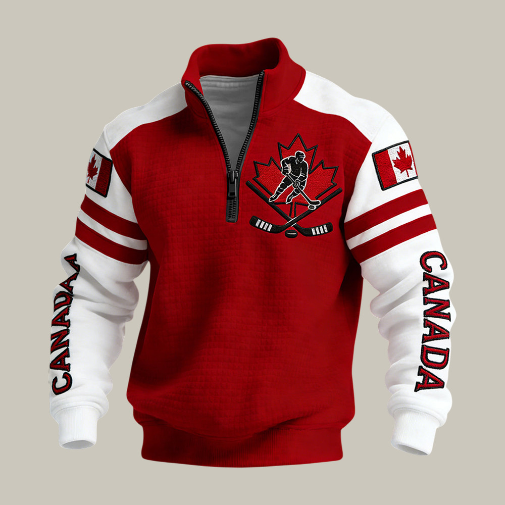 Retro Canadian Hockey Team Quarter Zip Sweatshirt Game Day Clothing Ice Hockey Gear