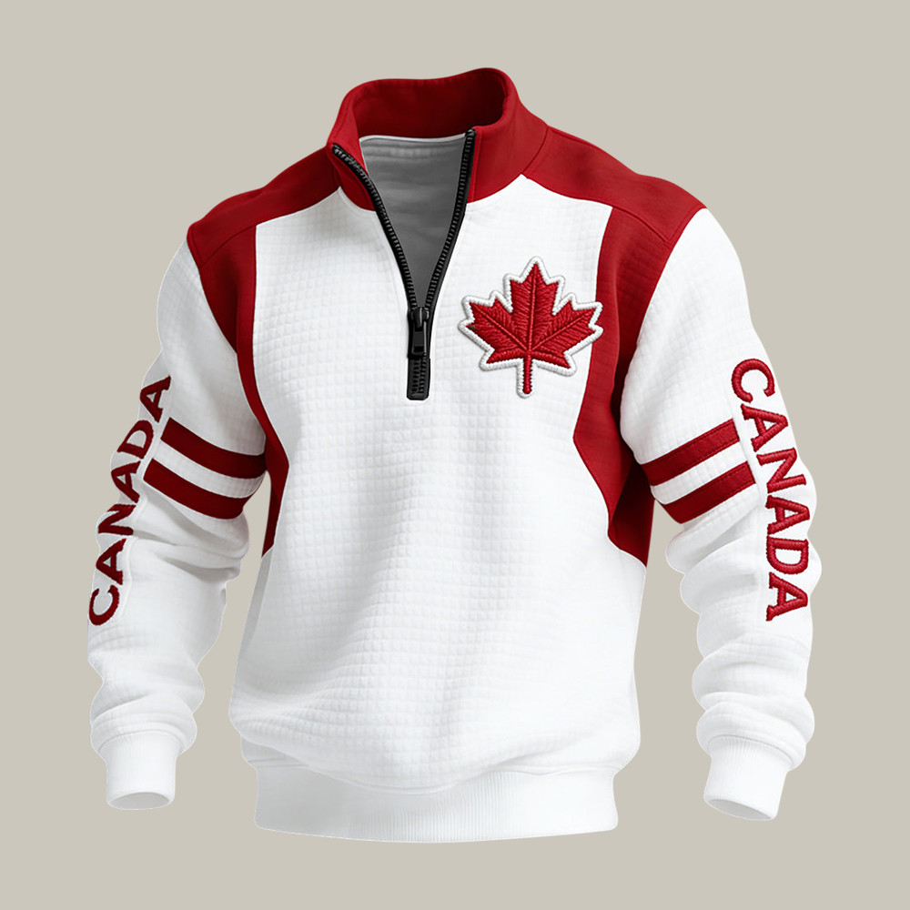 Retro Canadian Maple Leaf Hockey Quarter Zip Sweatshirt Hockey Fan Apparel Present For Husband