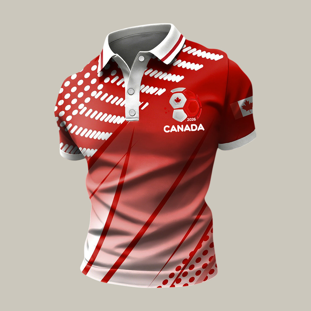 Retro Canadian Soccer Stripe Polo Shirt 2026 FIFA World Cup Clothes Good Gift For Father