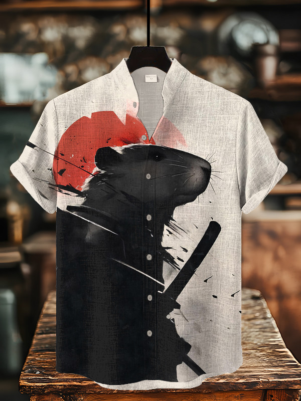 Retro Capybara Samurai Art Print Hawaiian Shirt Gifts For Capybara Lovers
