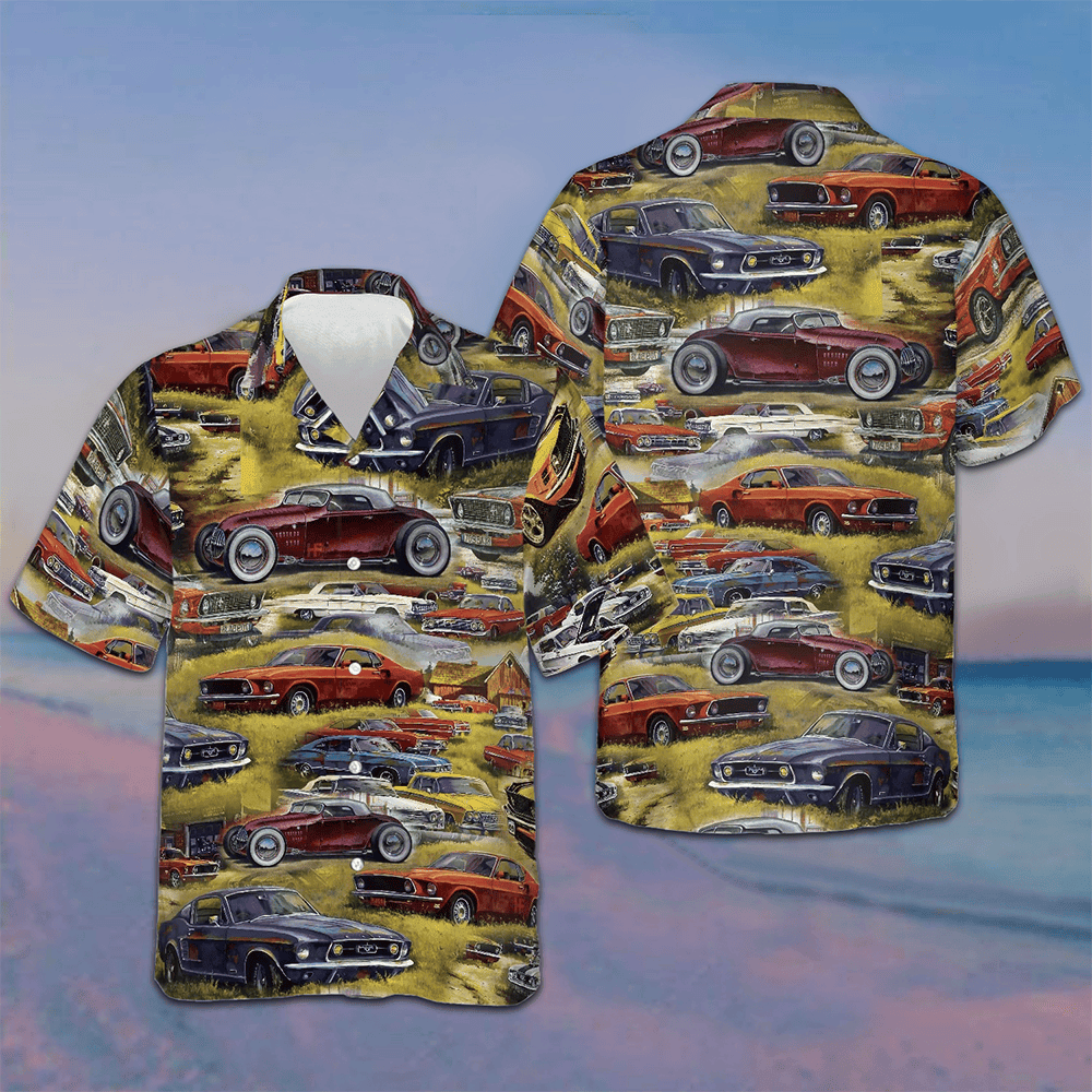Retro Cars Hawaiian Shirt Mens Summer Button Down Shirts Gifts For Car Lovers