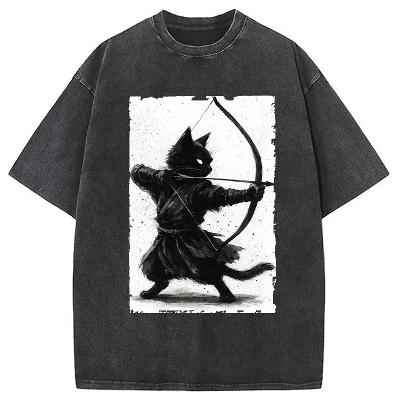 Retro Cat Archery Washed T-Shirt Retro Humor Outfit Idea Gifts For Friends Retro Cat Archery Washed T-Shirt Retro Humor Outfit Idea Gifts For Friends