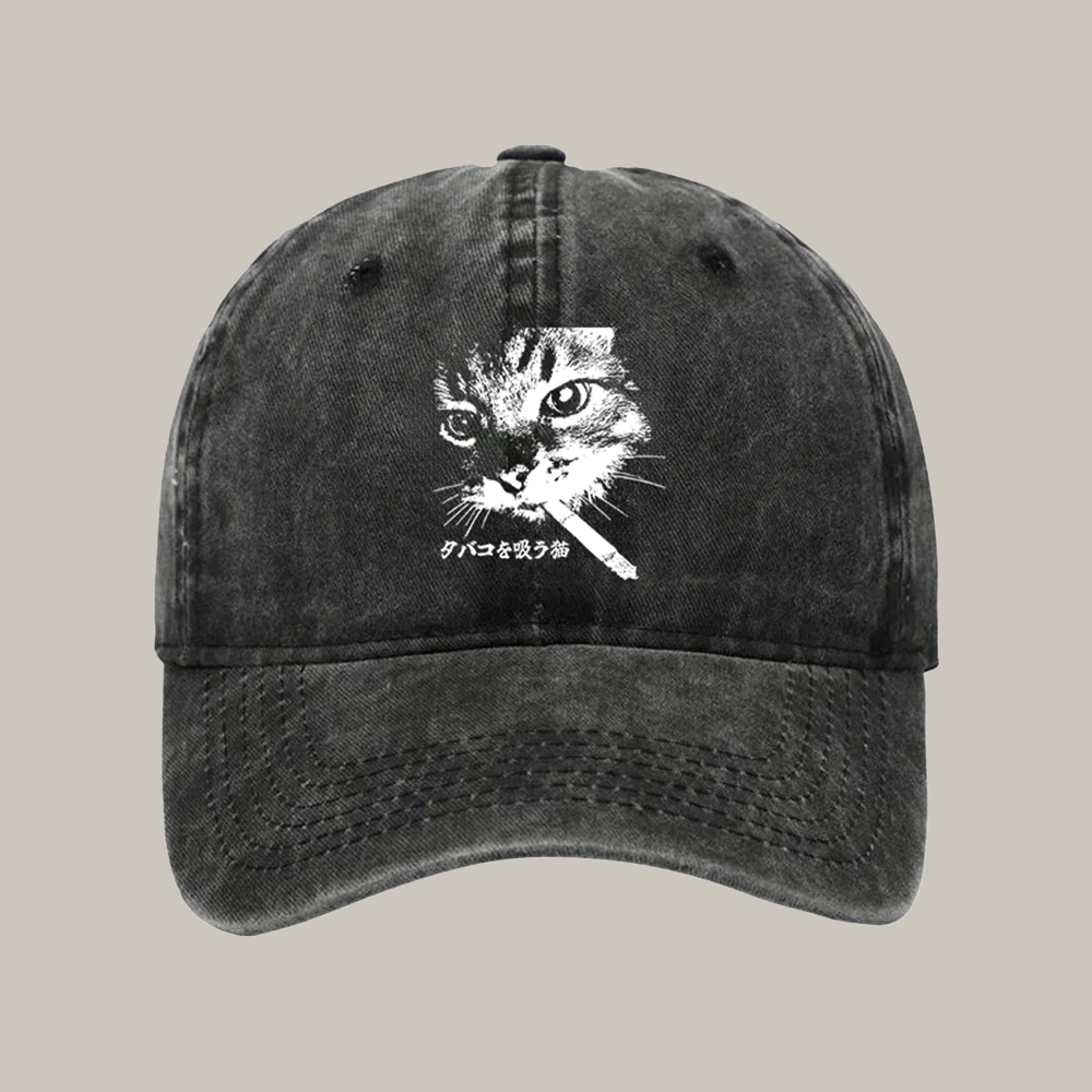 Retro Cat Smoking Washed Cap Vintage Baseball Cap Christmas Gifts For Mom