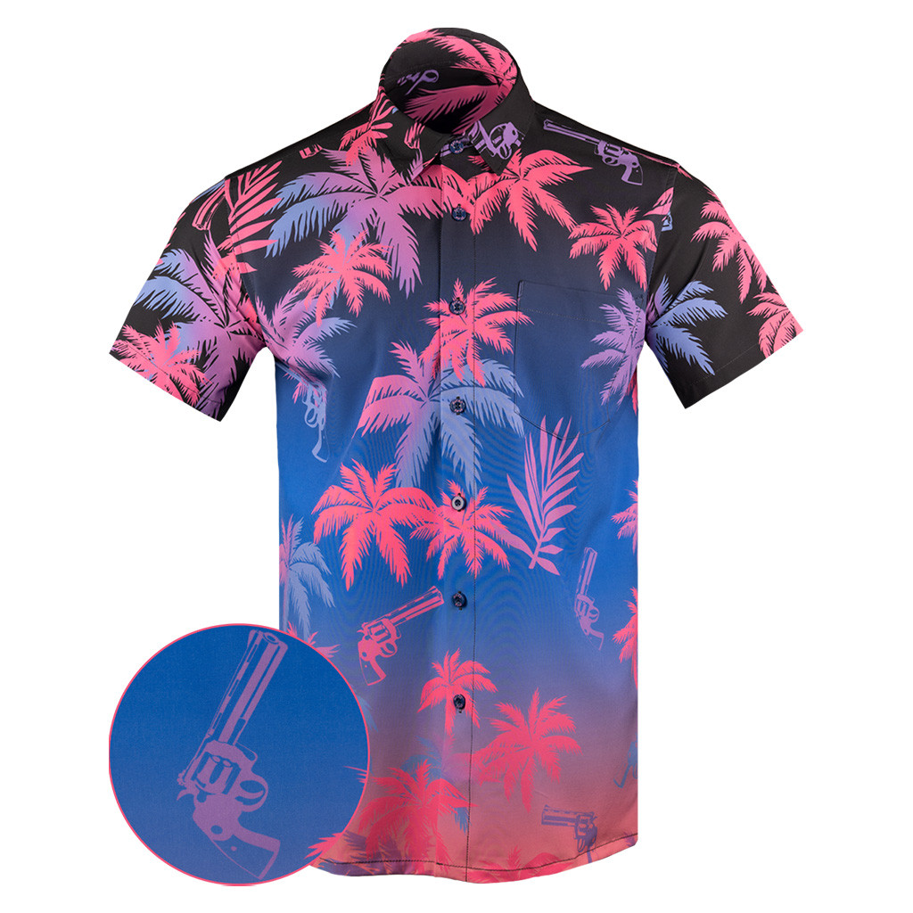 Retro City Gradient Button Down Shirt Tactical Shirt Hawaii Style Xmas Presents For Friends