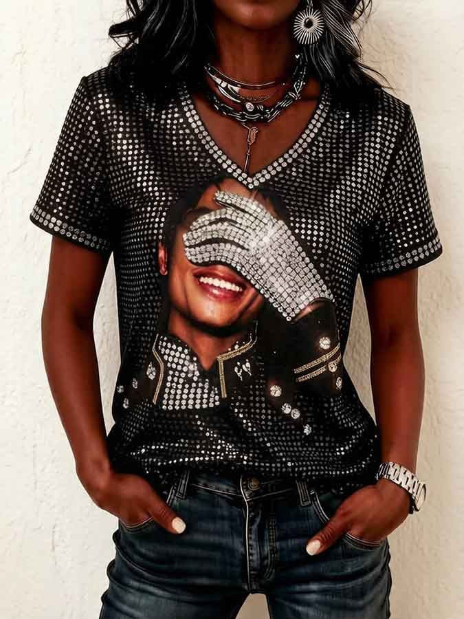 Retro Commemorative Michael Jackson V-Neck Shirt Music Lover Tee Michael Jackson Fans Gift