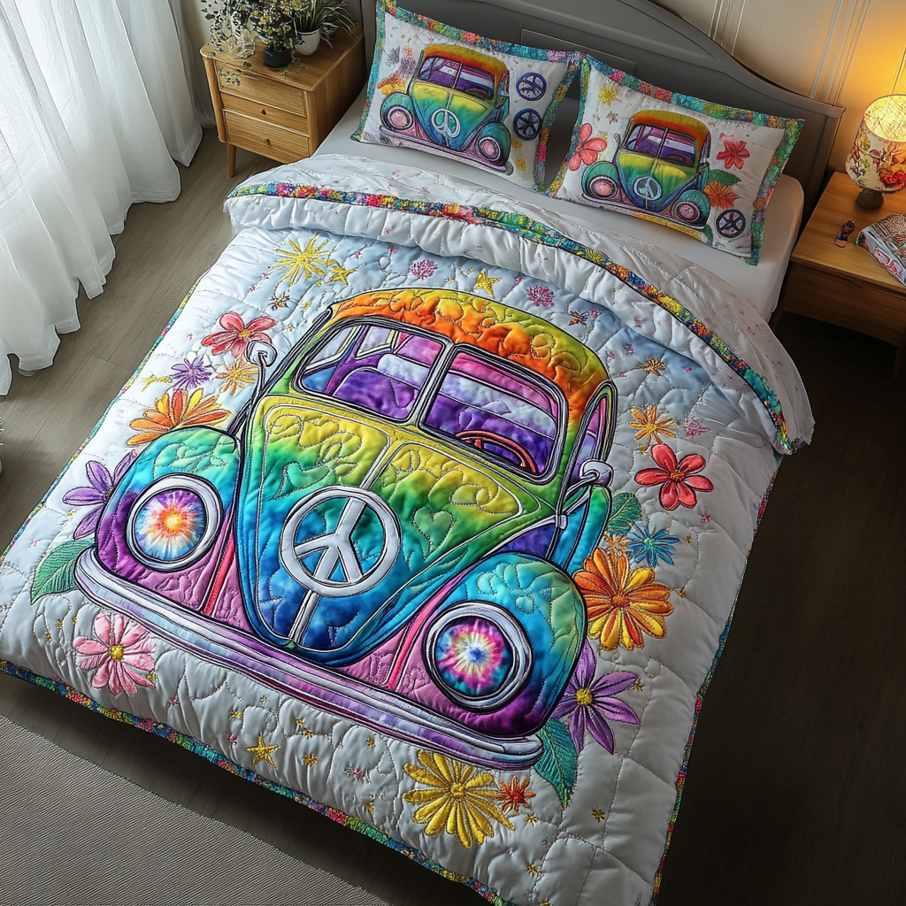 Retro Cruiser Quilted Bedding Set Holiday Duvet Covers Christmas Ideas For Hippies