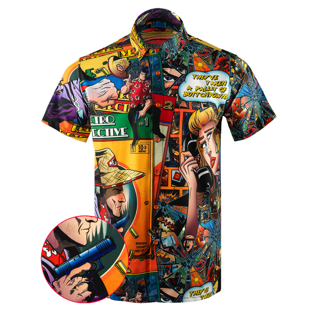 Retro Detective Button Down Shirt Tactical Shirt Hawaii Style Best Gifts For Dudes