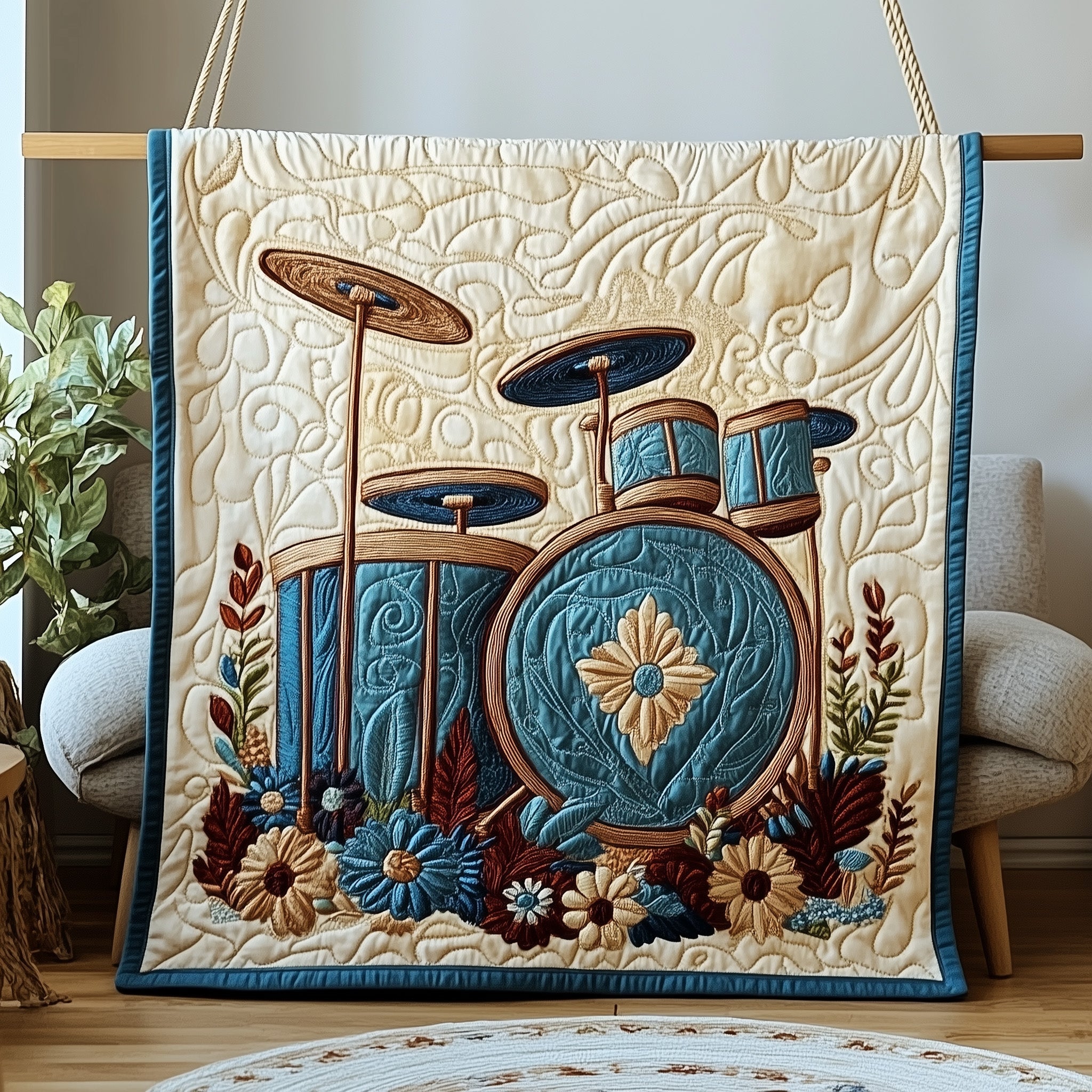 Retro Drum Set Quilted Blanket Sofa Throw BlanketBest Gifts For Drummers
