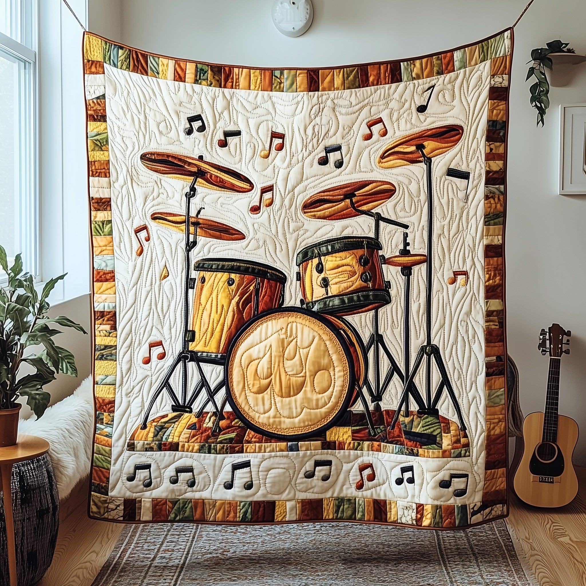 Retro Drum Set Quilted Blanket Sofa Throw BlanketCool Gifts For Drummers  Xmas