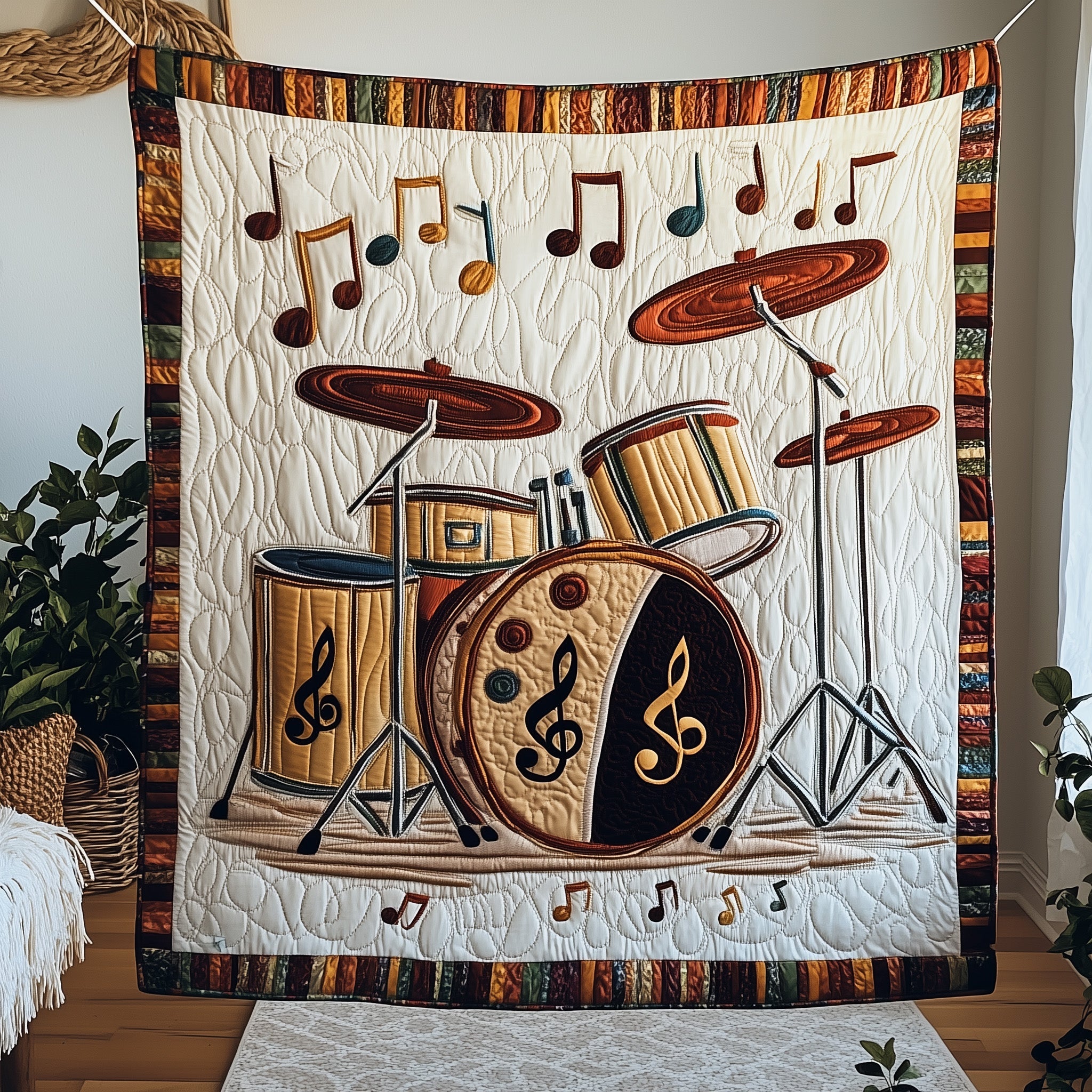 Retro Drum Set Quilted Blanket Sofa Throw BlanketDrummer Gifts For Him Xmas