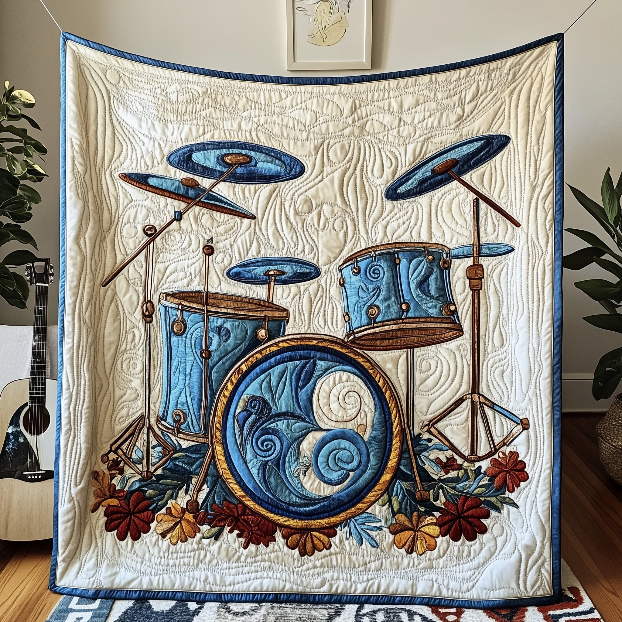 Retro Drum Set Quilted Blanket Sofa Throw BlanketGift Ideas For Drummers