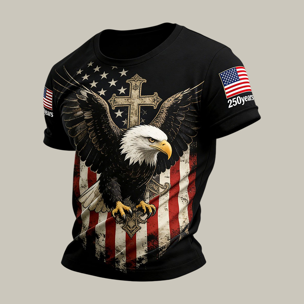 Retro Faith 250th Anniversary America T-Shirt American Eagle Shirt Patriotic Men Gifts