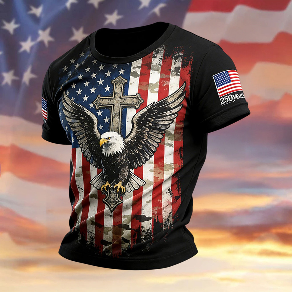 Retro Faith 250th Anniversary American T-Shirt American 250 Years Birthday Shirt Patriotic Gift