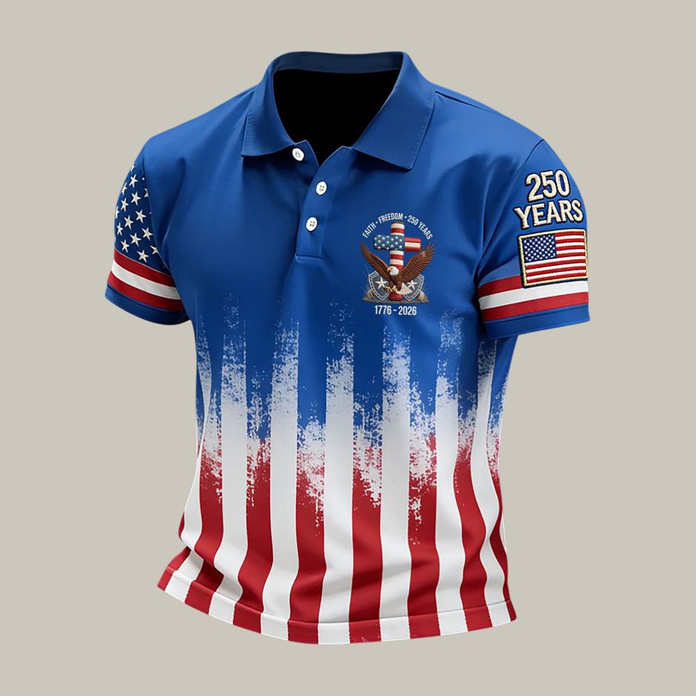 Retro Faith America 250 Years 1776 2026 Polo Shirt American Eagle Shirt Patriotic Gift Idea