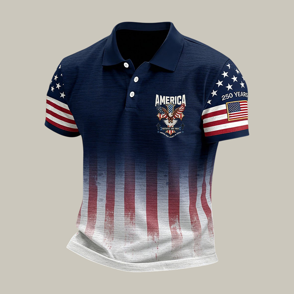 Retro Faith America 250th Anniversary Polo Shirt 4th Of July Outfit Ideas Gift For Patriots