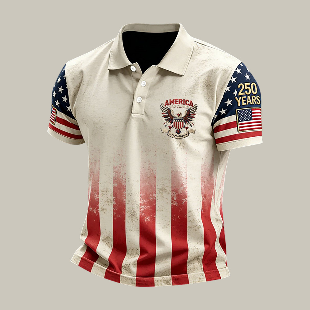 Retro Faith American 250th Anniversary 1776 2026 Polo Shirt 4th Of July Attire Present For Him