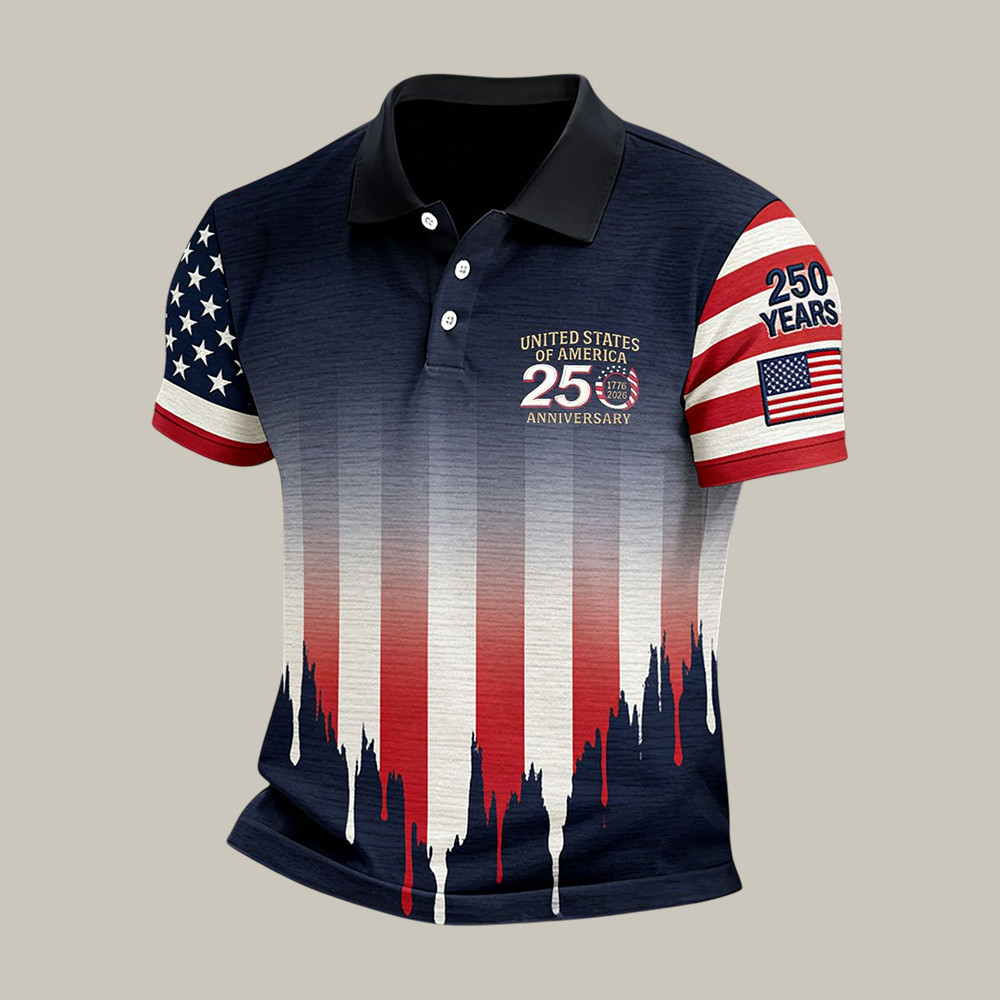 Retro Faith American 250th Anniversary 1776 2026 Polo Shirt July 4 Clothes Present For Husband
