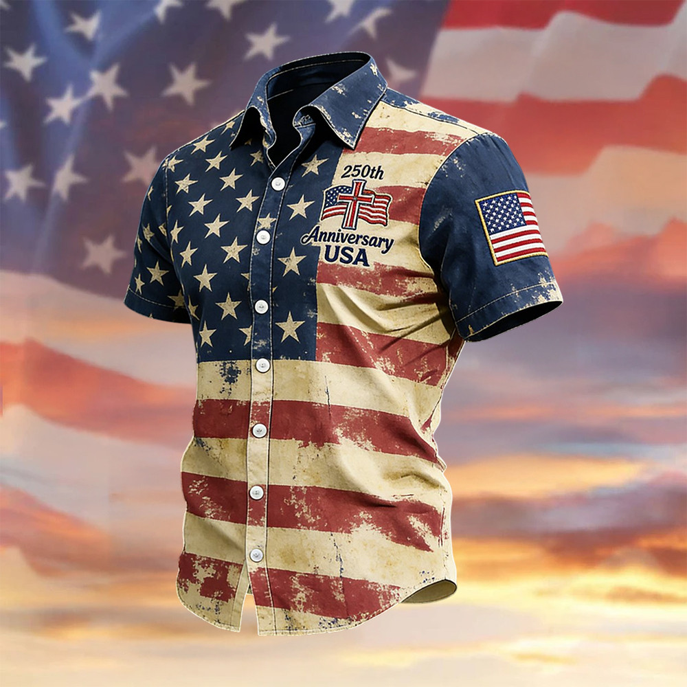 Retro Faith American 250th Anniversary Hawaiian Shirt America's 250th Birthday Merchandise