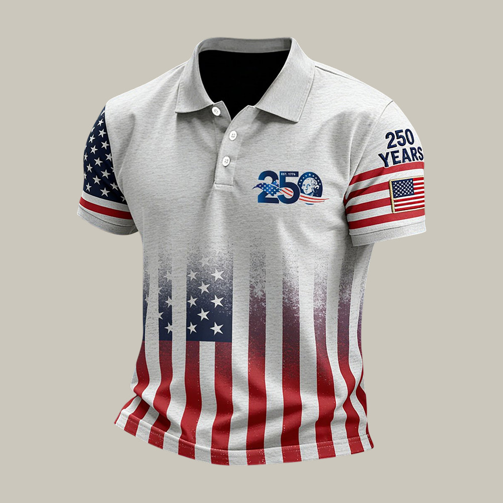 Retro Faith American 250th Anniversary Polo Shirt 1776 2026 Fourth Of July Merch