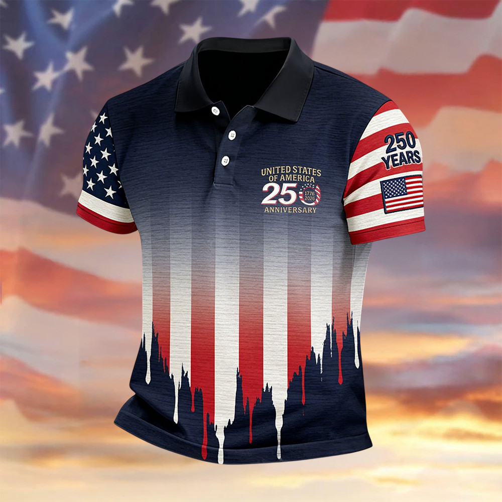 Retro Faith American 250th Anniversary Polo Shirt 1776 2026 Merch Fourth Of July Present Idea