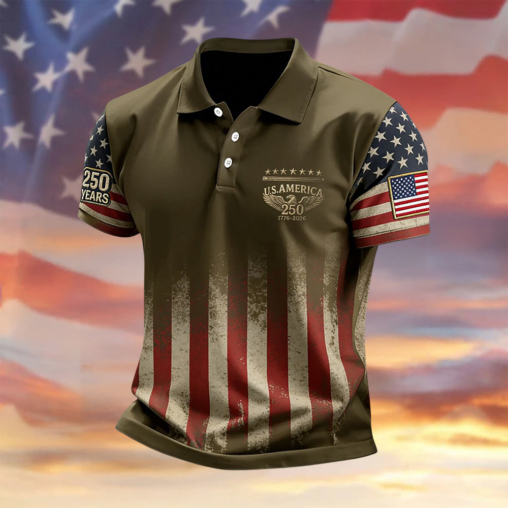 Retro Faith American 250th Anniversary Polo Shirt American 250 Years Birthday Clothing