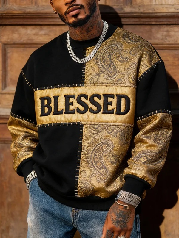 Retro Faith Paisley Sweatshirt Men Christian Colorblock Graphic Hoodie Best Gift For Men