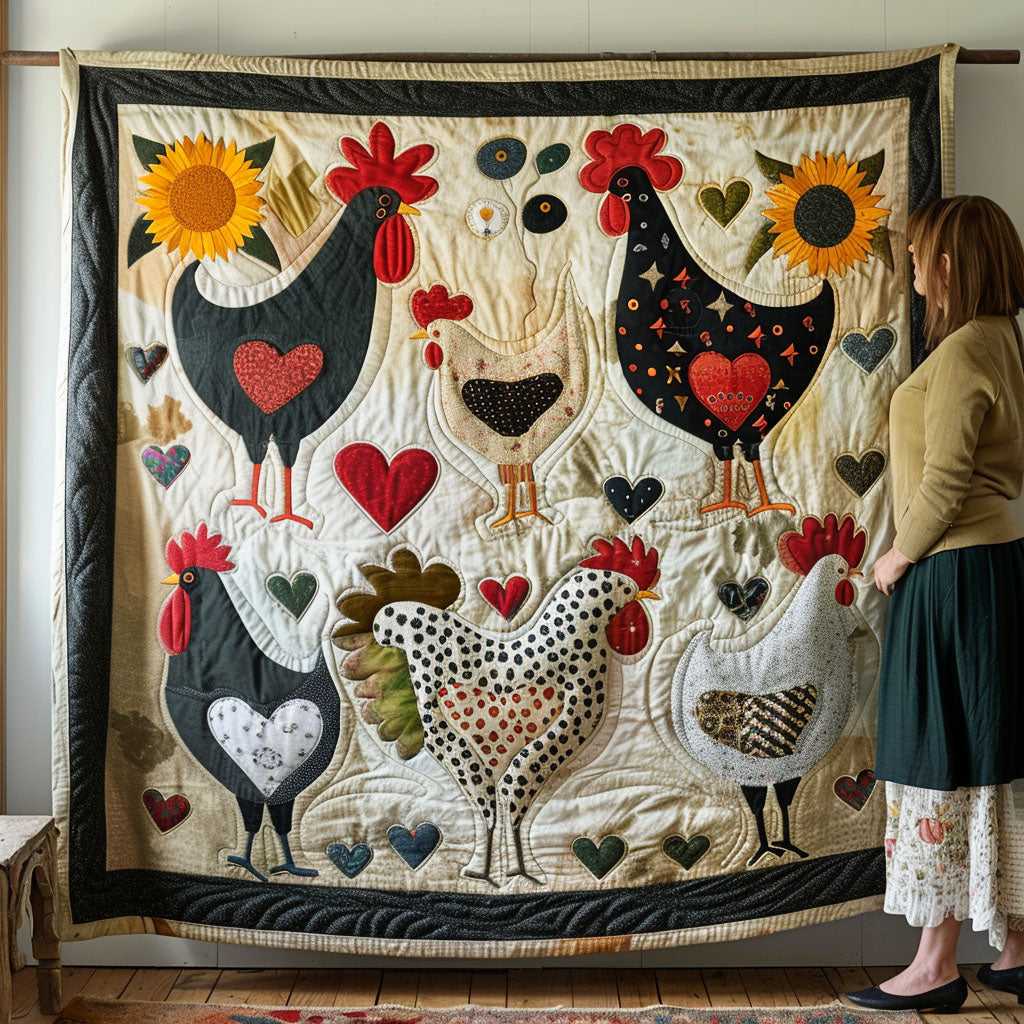 Retro Farmyard Quilted Blanket Chicken Lover Presents