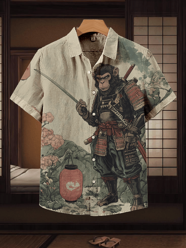 Retro Floral Monkey Swordsman Print Hawaiian Shirt Gifts For Monkey Lovers