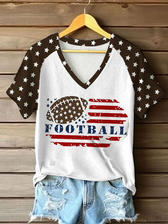 Retro Football American Flag V-Neck Shirt Game Day Football Shirt Gifts For Mother
