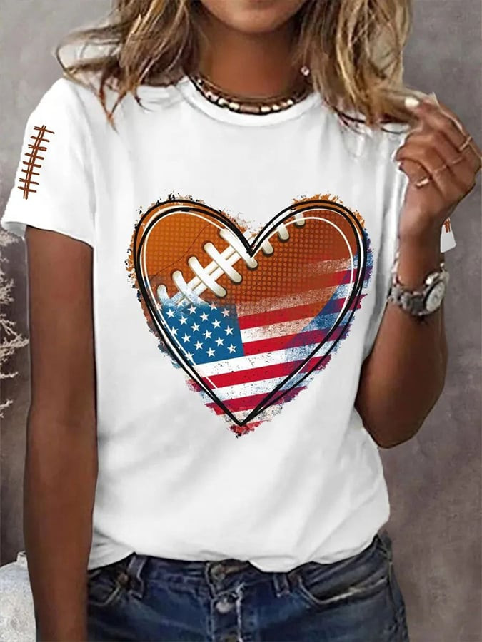Retro Football Heart Graphic T-Shirt Game Day Football Shirt Gift For Enthusiasts