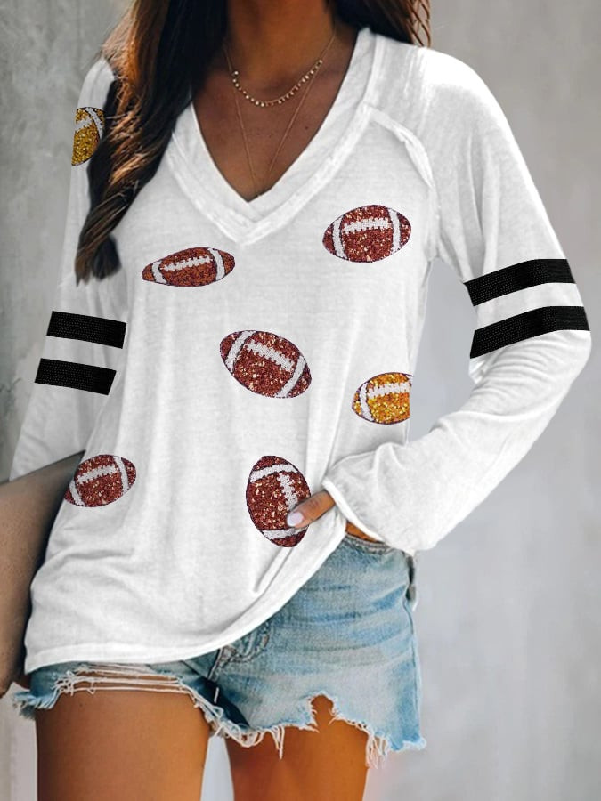 Retro Football V-Neck Long Sleeve Shirt Game Day Football Apparel Unique Gifts For Her