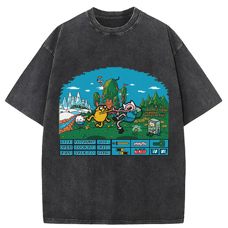 Retro Game Adventure Time Mosaic Vintage Washed T-Shirt Funny Graphic Gift For Friends Gifts For Best Friend