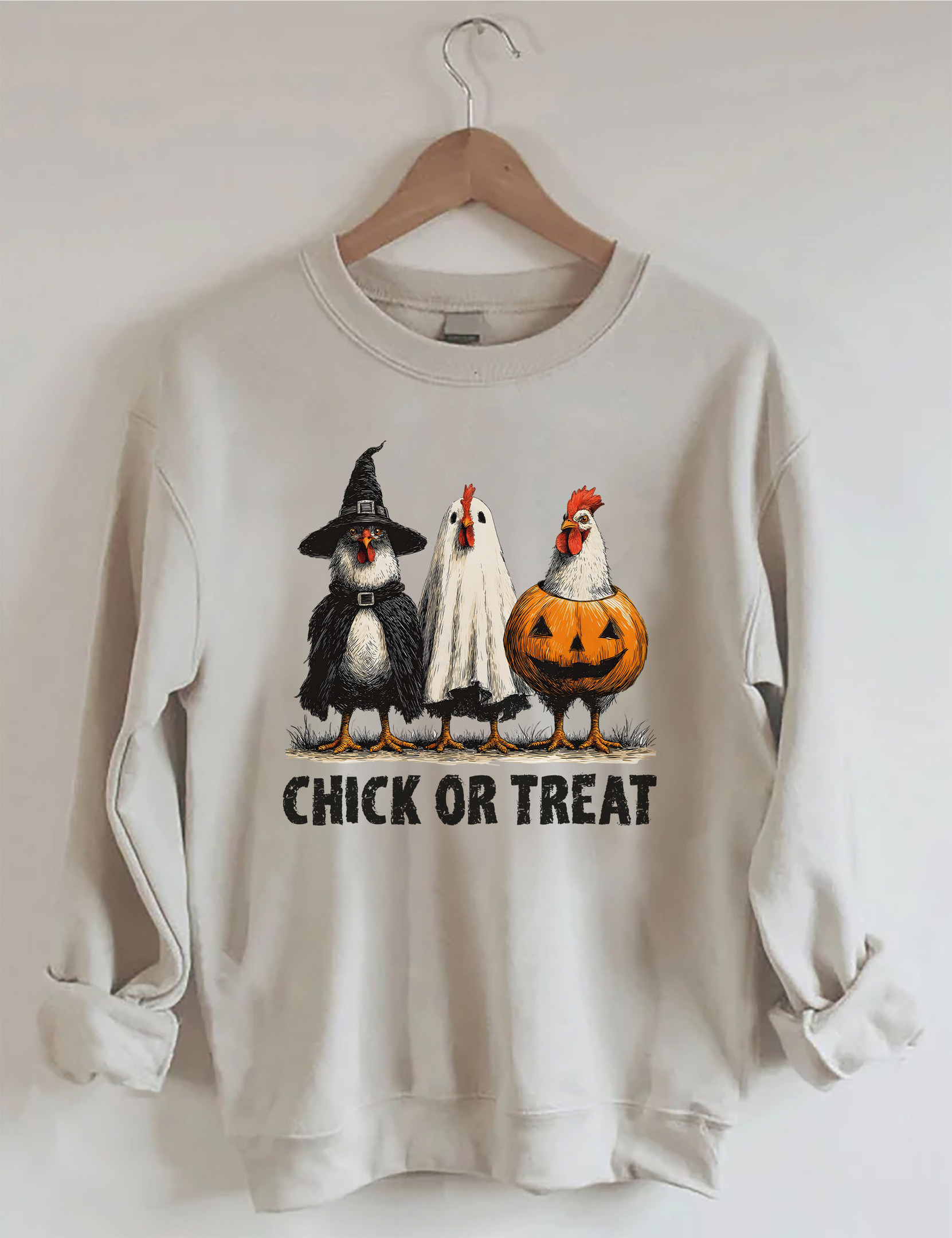 Retro Halloween Chicken Sweatshirt Chick Or Treat Funny Sweatshirt Gift For Chicken Lover